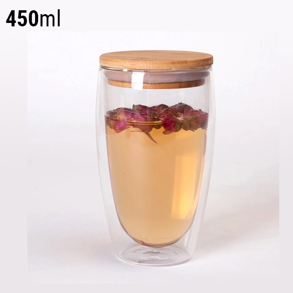 Tasse 450ml avec Couvercle Verre Double Paroi