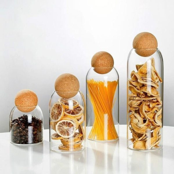 Lot de 4 bocaux de conservation en verre transparent avec bouchon en liège  - Sunday