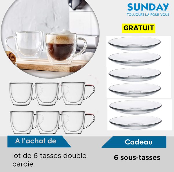 Lot de 2 Tasses Double Paroi 20ml en Verre Léger - Idéal pour Expresso,  Latte, Cappuccino et Plus - Poignée Résistante à la Chaleur - Cadeau  Parfait - Sunday