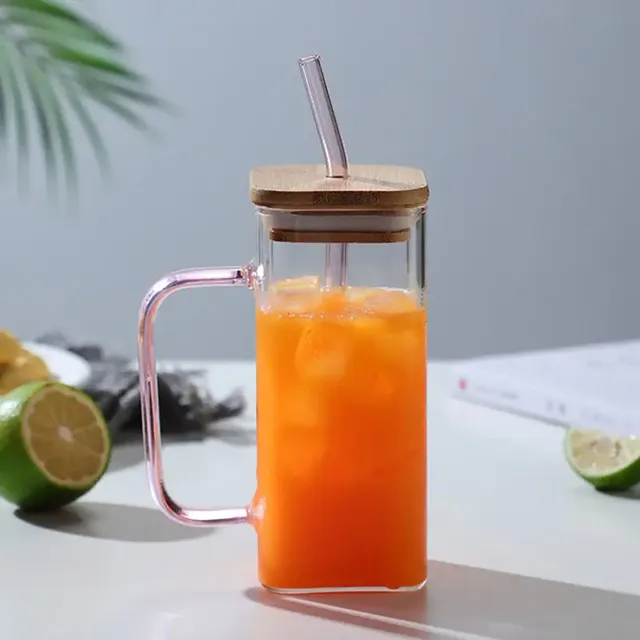 Verres à cocktail 500 ml avec couvercle et paille en verre, lot de