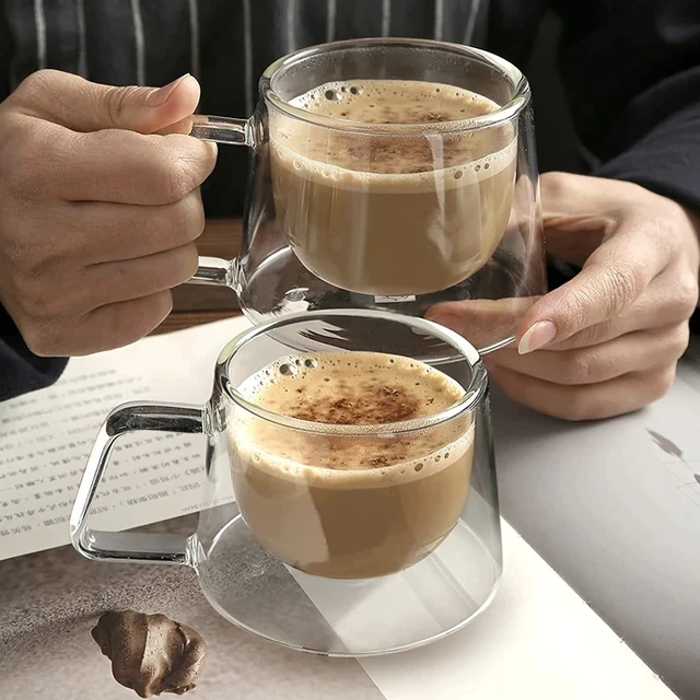 4 Tasses double paroi 20 ml verre, café, expresso standard, poignée de  degré de chaleur, tasse pour latte, cappuccino, eau, cadeau - Sunday