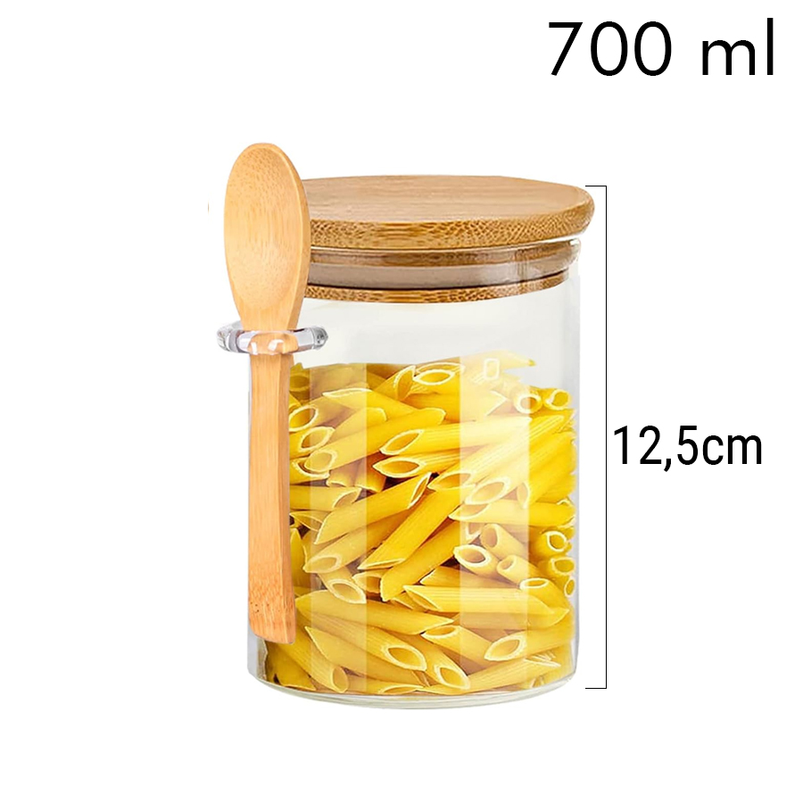 pot en verre avec couvercle - boîte de rangement avec couvercle en bambou  de 700 ml - | bol